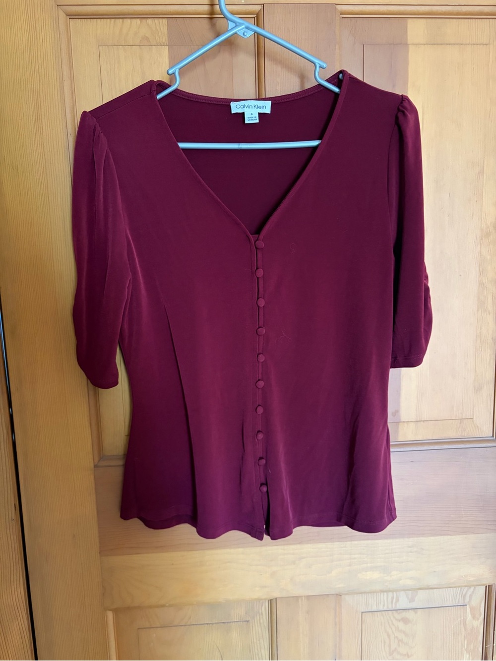 Calvin Klein Deep Wine V-Neck Button-Front Blouse